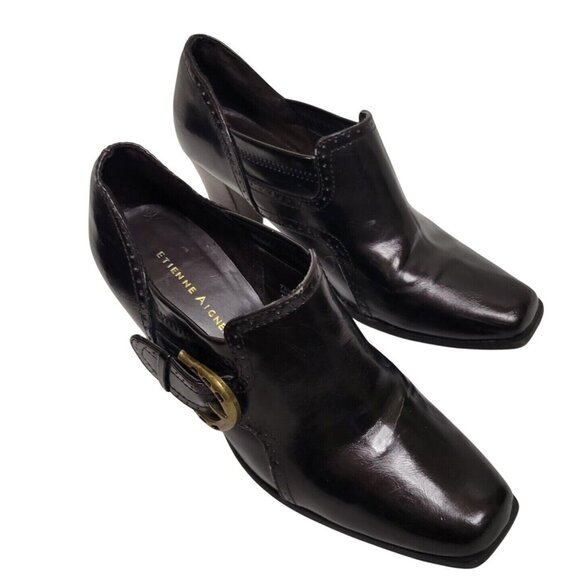 Etienne Aigner Black‎ Leather Ankle Boots Size 7.5 classic bohemian retro black - Picture 2 of 9